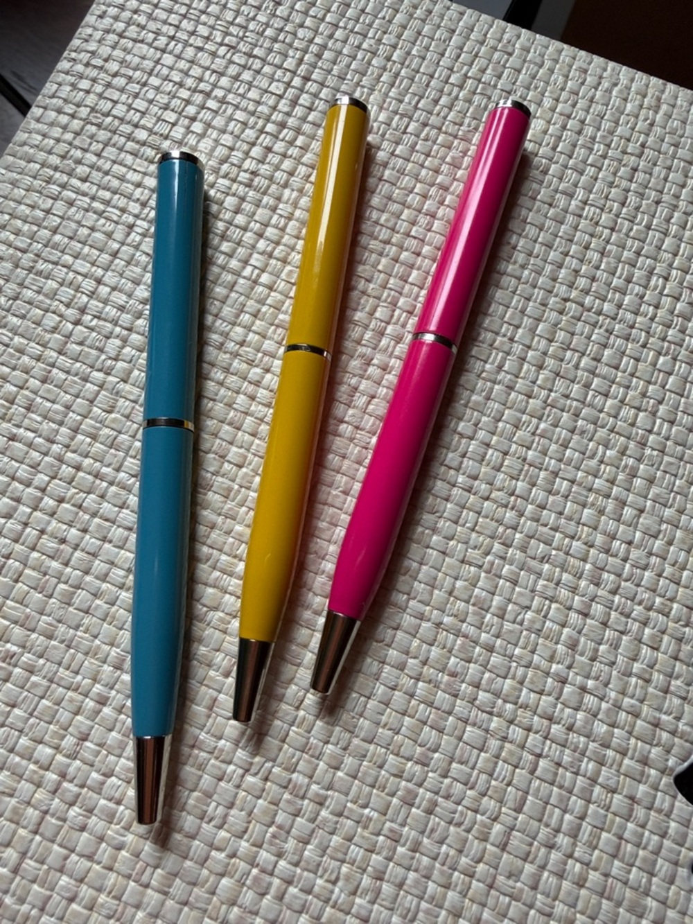 Coach Mini Ballpoint Pens in Teal, Yellow, Hot Pink. You get one.